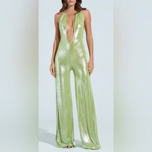 NWT AKIRA lime green shiny stretchy one piece  jumpsuit size XL